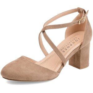 Journee Collection Women's Tan Suede Almond Toe Foster Heel Pumps Size 9